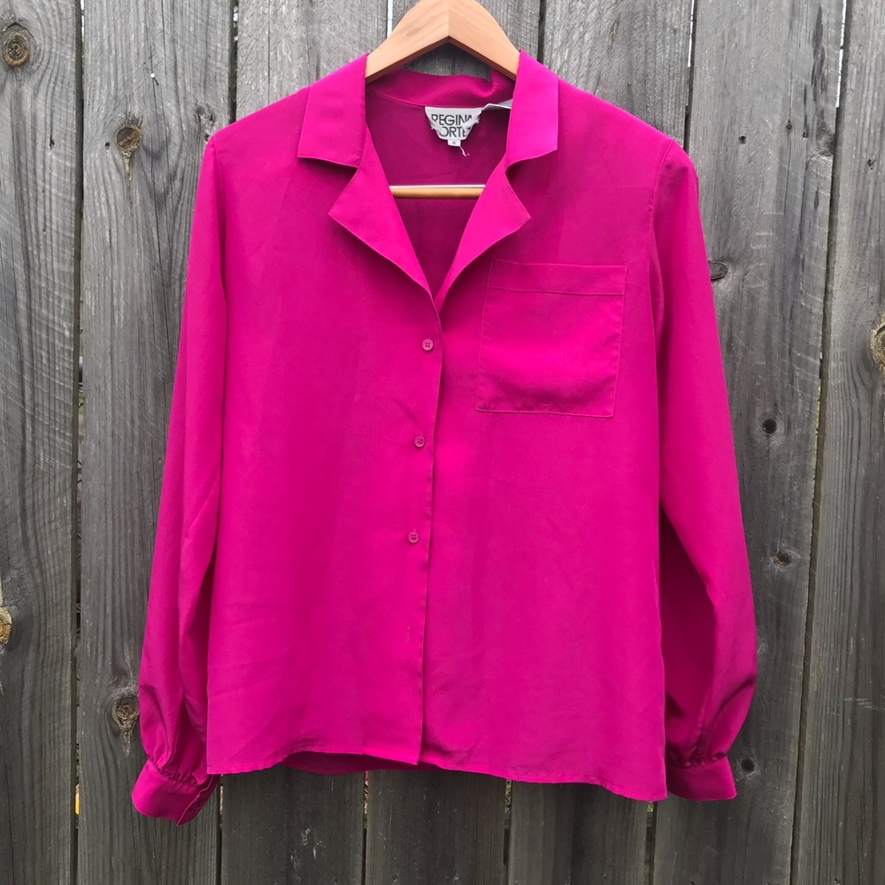 Easy Breezy Bold Magenta Button Down Blouse